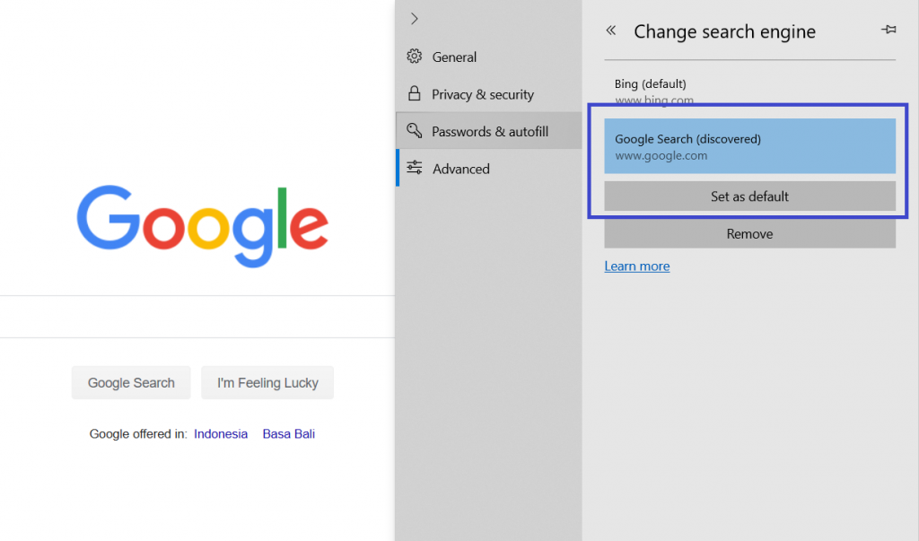 Mengganti Default Search Engine Di Microsoft Edge Dari Bing Ke Google